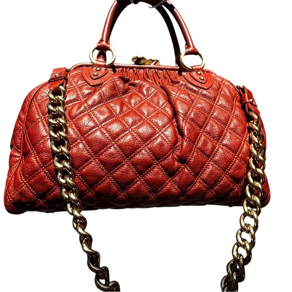 Marc Jacobs Stam Purse Satchel Frame Quilted Leather Gold Chain Kiss Lock(Rare) - Picture 3 of 15